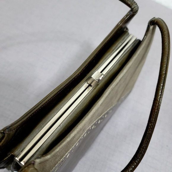 Vintage 60s Lennox Bags Two Tone Green Grey Leather‎ Vinyl Shoulder Bag Purse - Picture 9 of 15